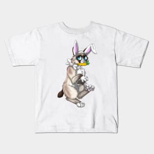 Bobtail BunnyCat: Snowshoe Point (White) Kids T-Shirt